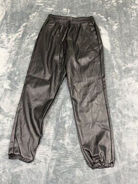 Soho Apparel Womens Black Faux Leather Elastic Waist Joggers Size PS